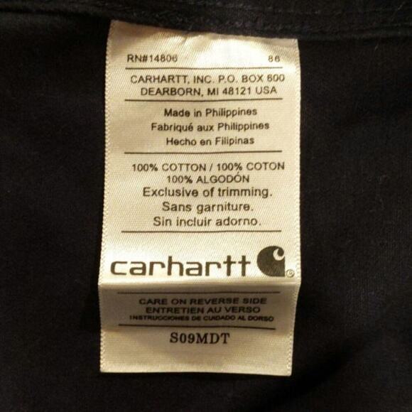 Carhartt 3XL Tall Navy Heavy Work Wear Button Down Leather Tag Velcro Patch - Picture 8 of 10